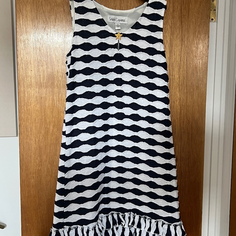 Sara Campbell Stripe Novel Knit Dress with Triple Ruffle